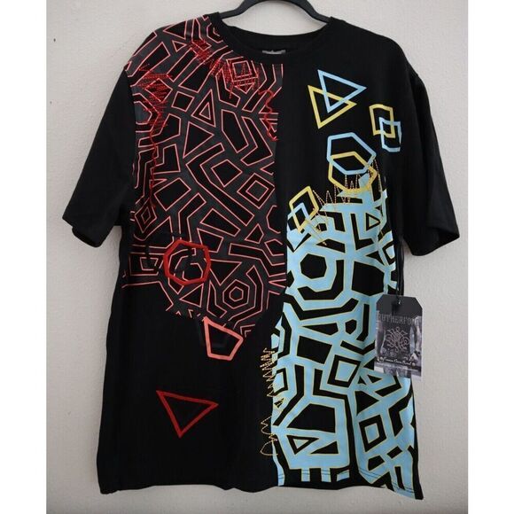 Rutherford Premium Collection Men's Sz 2XL Black Abstract Print S/S Tee Shirt - Picture 1 of 8